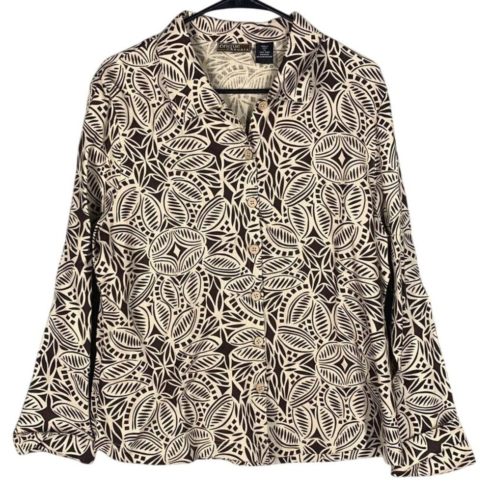 Onque Casuals Shirt Womens XL Linen Button‎ Up Tropical Business Formal